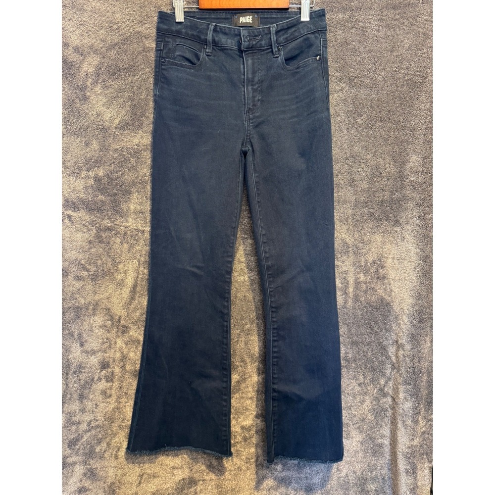 Paige Genevieve High Rise‎ Flare Jeans Dark Wash Raw Hem Womens 24